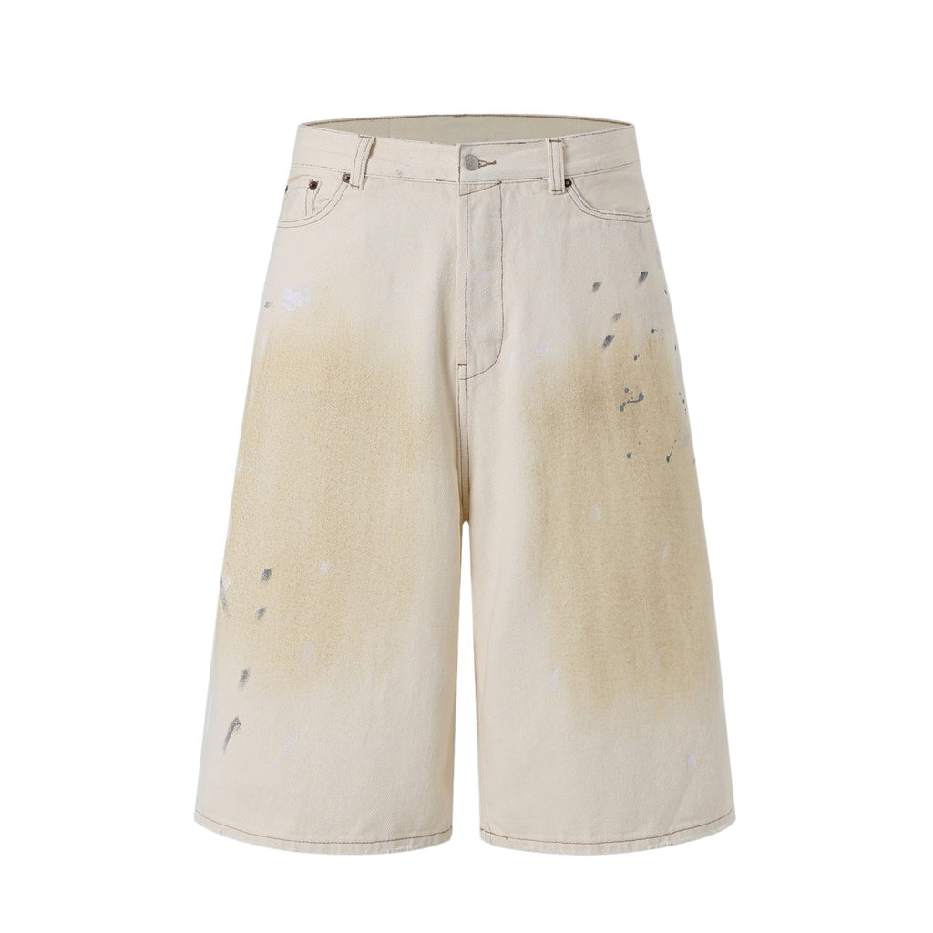 cne Studios Vintage Paint‑Splatter Denim Jort Shorts