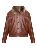 FENDI faux-fur collar leather jacket