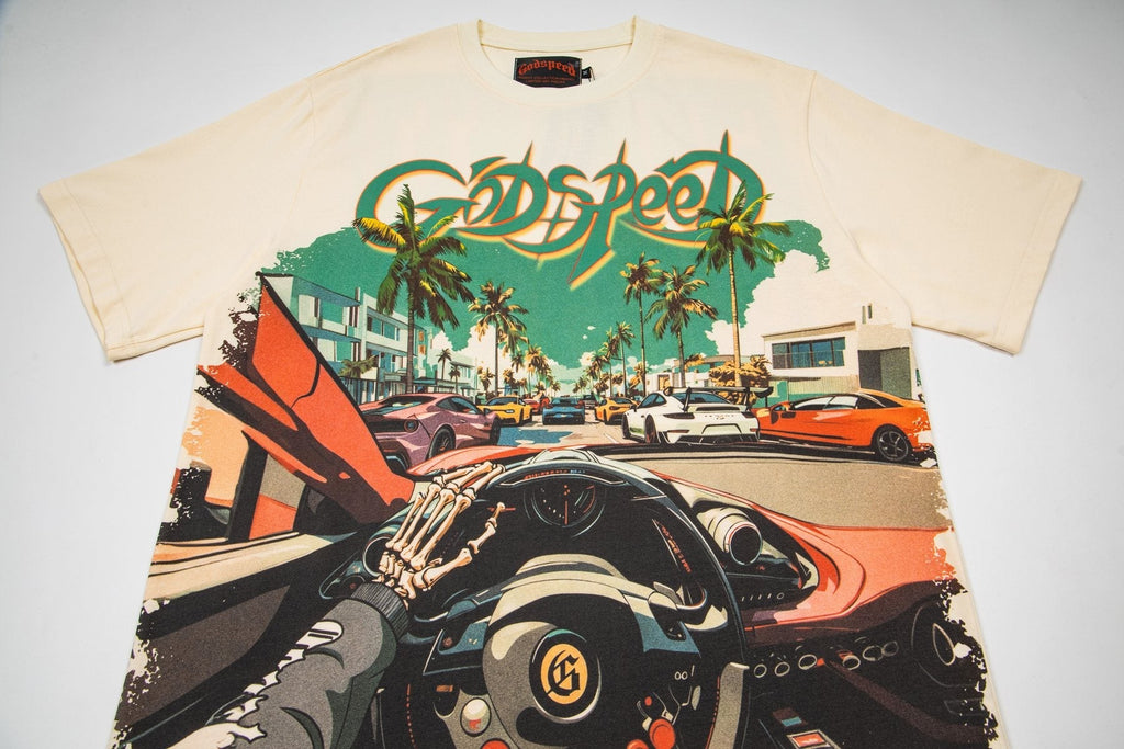 Godspeed Retro Car & Palm Tree Graphic T-Shirt