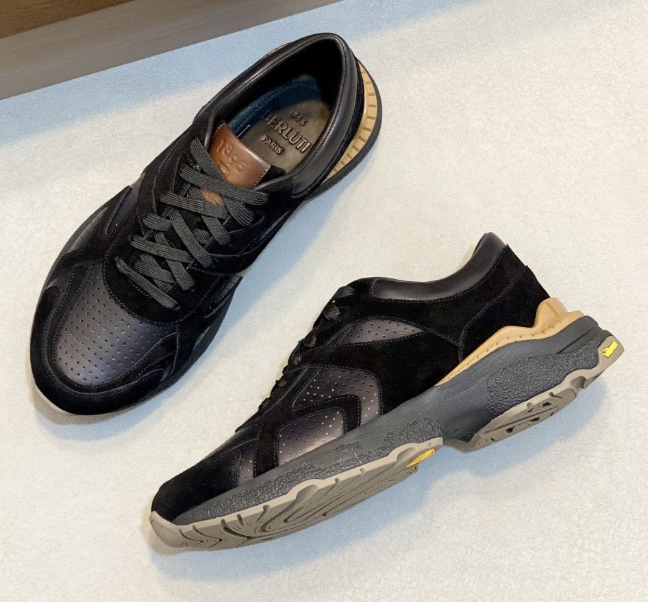 Berluti Black Low-Top Sneakers with Tan Accents