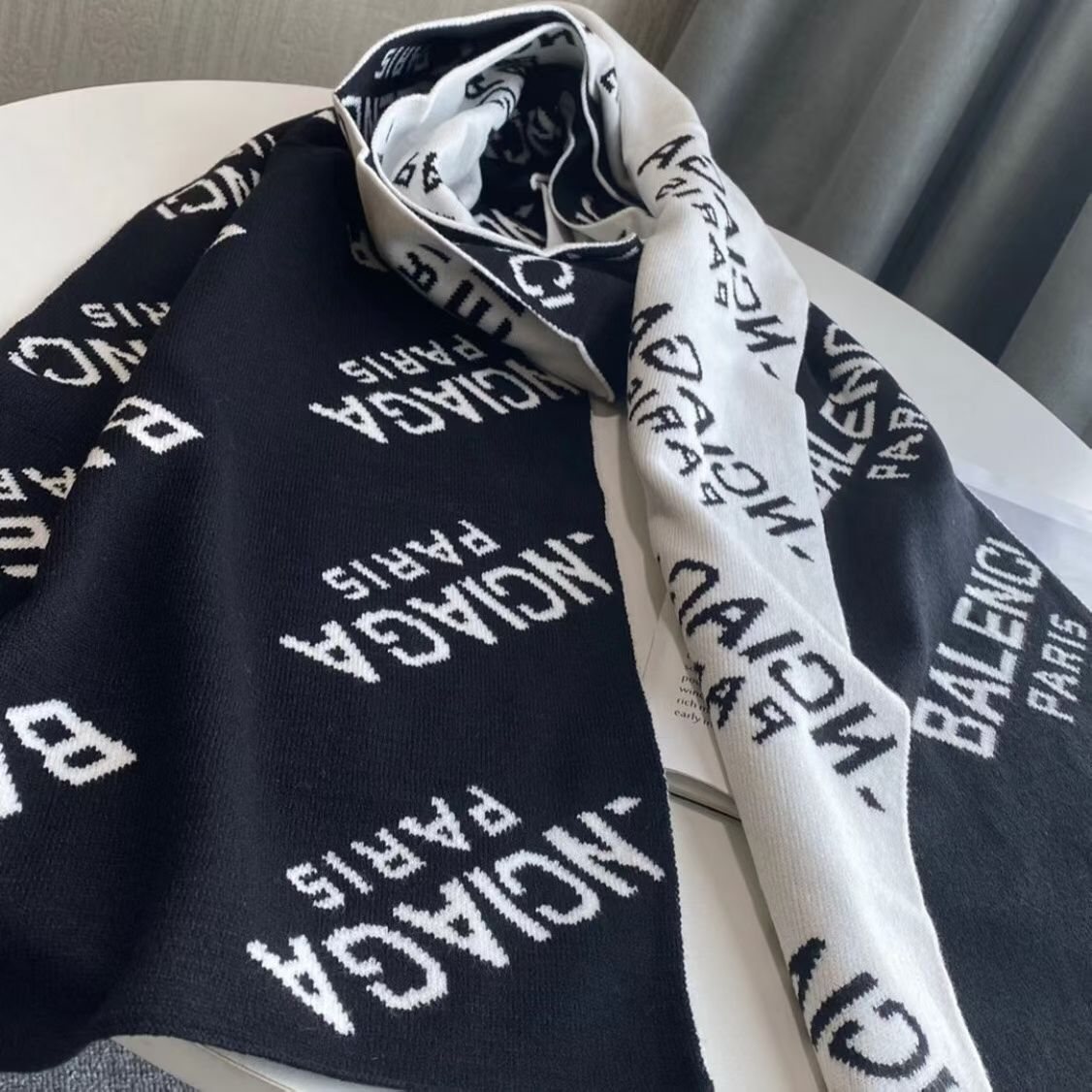 Balenciaga Black & White Knit Scarf