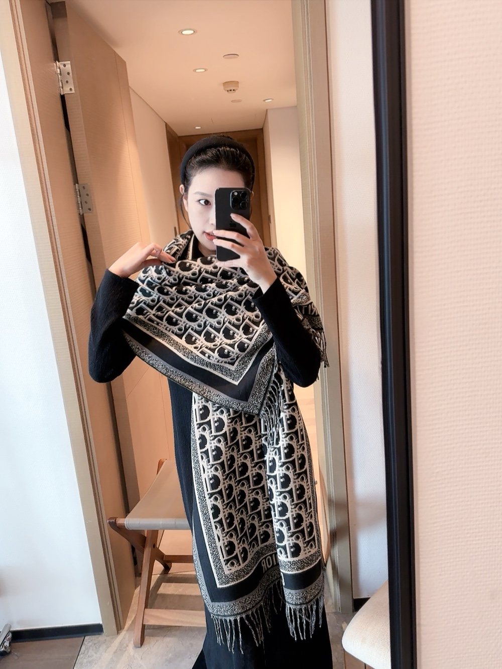Dior Fringed Monogram Scarf