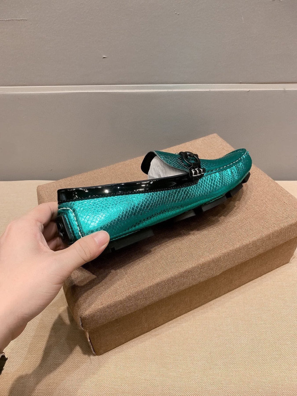Gucci Men's Metallic Teal Horsebit Loafers