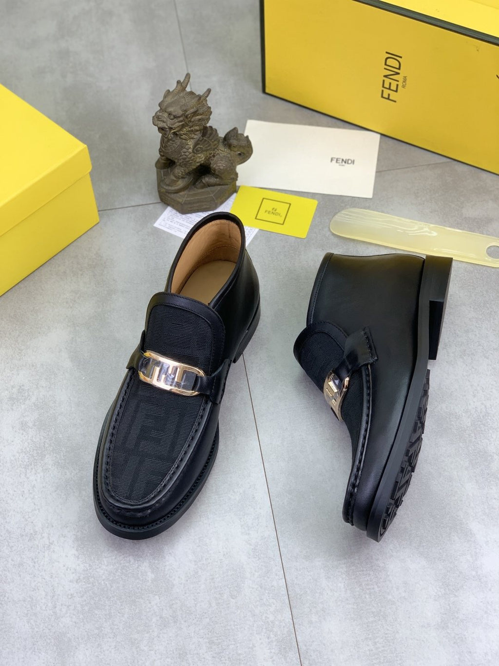 Fendi Black Gold-Tone Detail Ankle Boots
